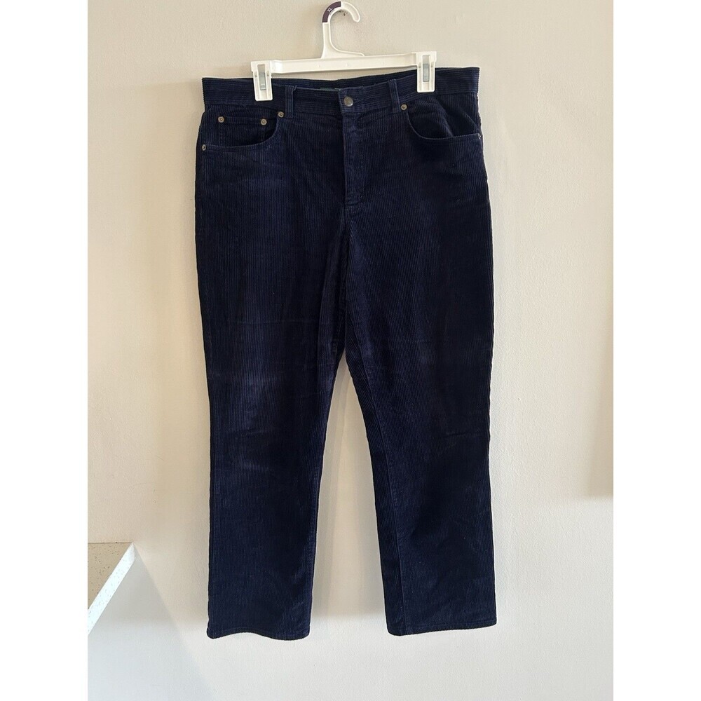 Ralph Lauren Womens Sz 14 Corduroys Blue Wide Wale High Waist Vintage Cotton